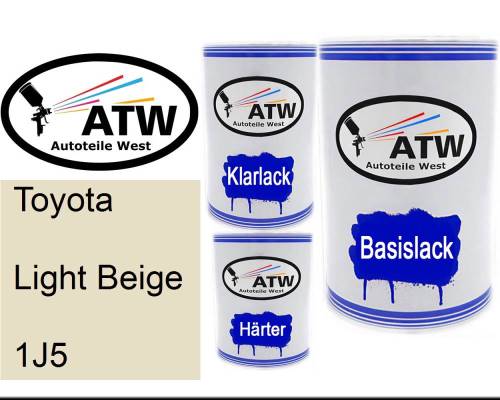 Toyota, Light Beige, 1J5: 500ml Lackdose + 500ml Klarlack + 250ml Härter - Set, von ATW Autoteile West.